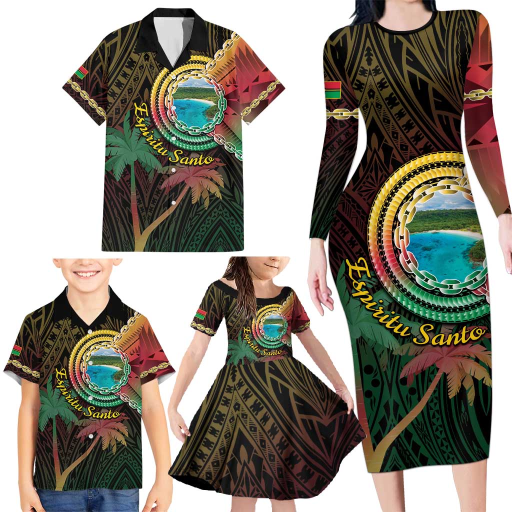 Vanuatu Espiritu Santo Island Family Matching Long Sleeve Bodycon Dress and Hawaiian Shirt Beach Landscape