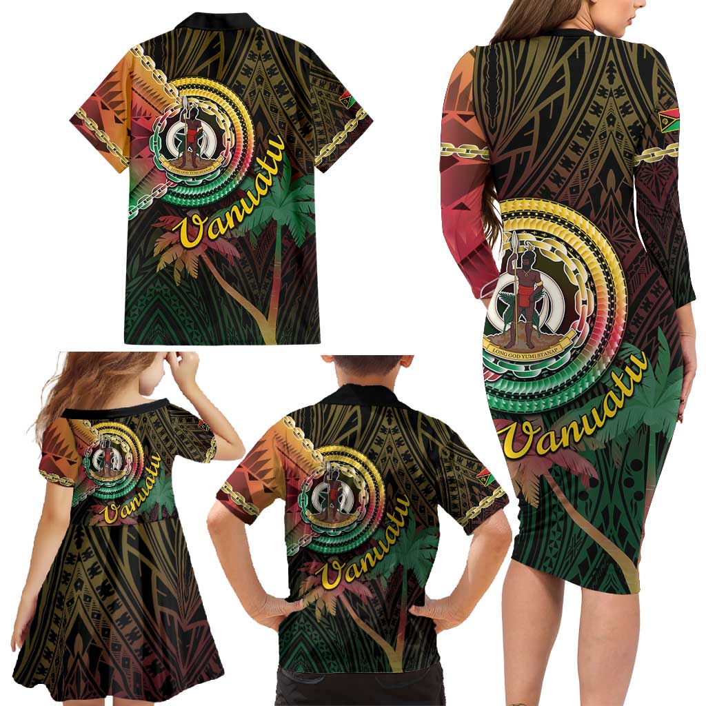 Vanuatu Espiritu Santo Island Family Matching Long Sleeve Bodycon Dress and Hawaiian Shirt Beach Landscape