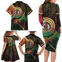 Vanuatu Espiritu Santo Island Family Matching Long Sleeve Bodycon Dress and Hawaiian Shirt Beach Landscape
