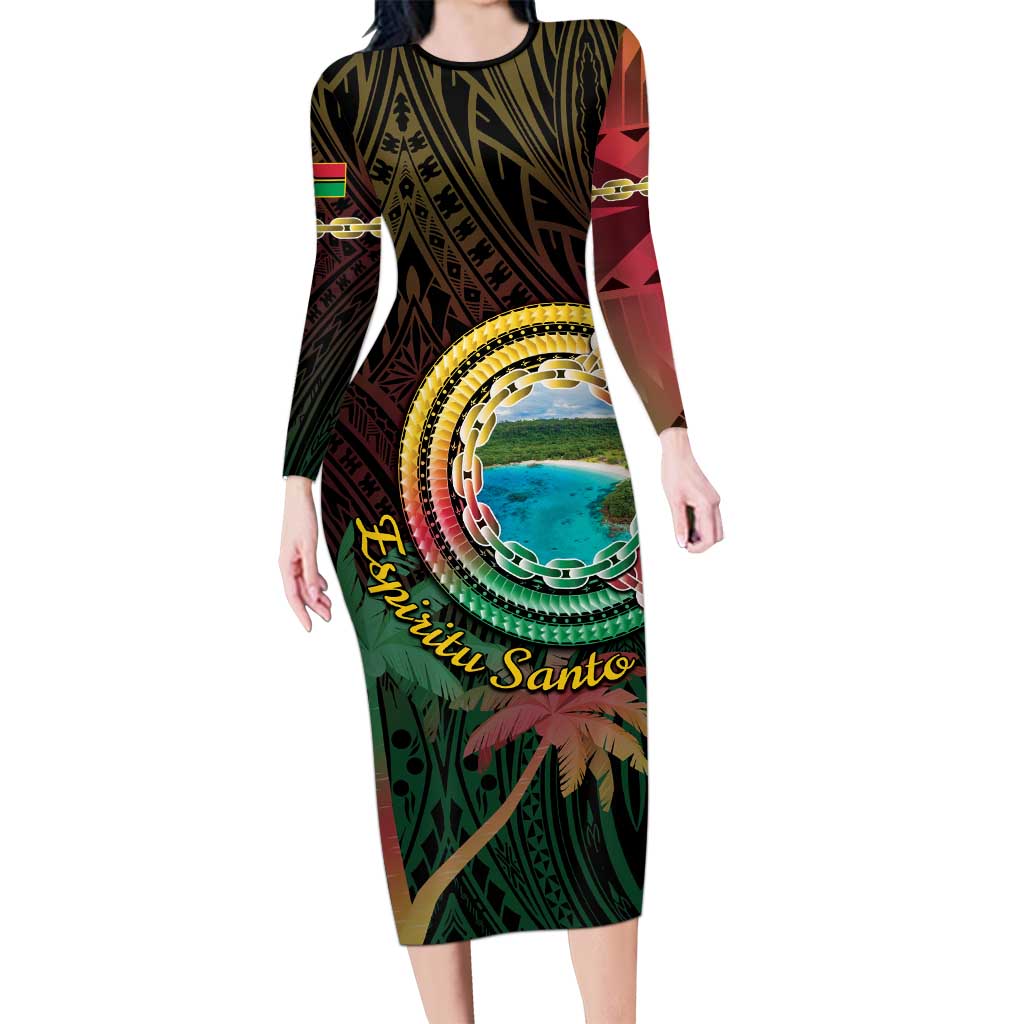 Vanuatu Espiritu Santo Island Family Matching Long Sleeve Bodycon Dress and Hawaiian Shirt Beach Landscape