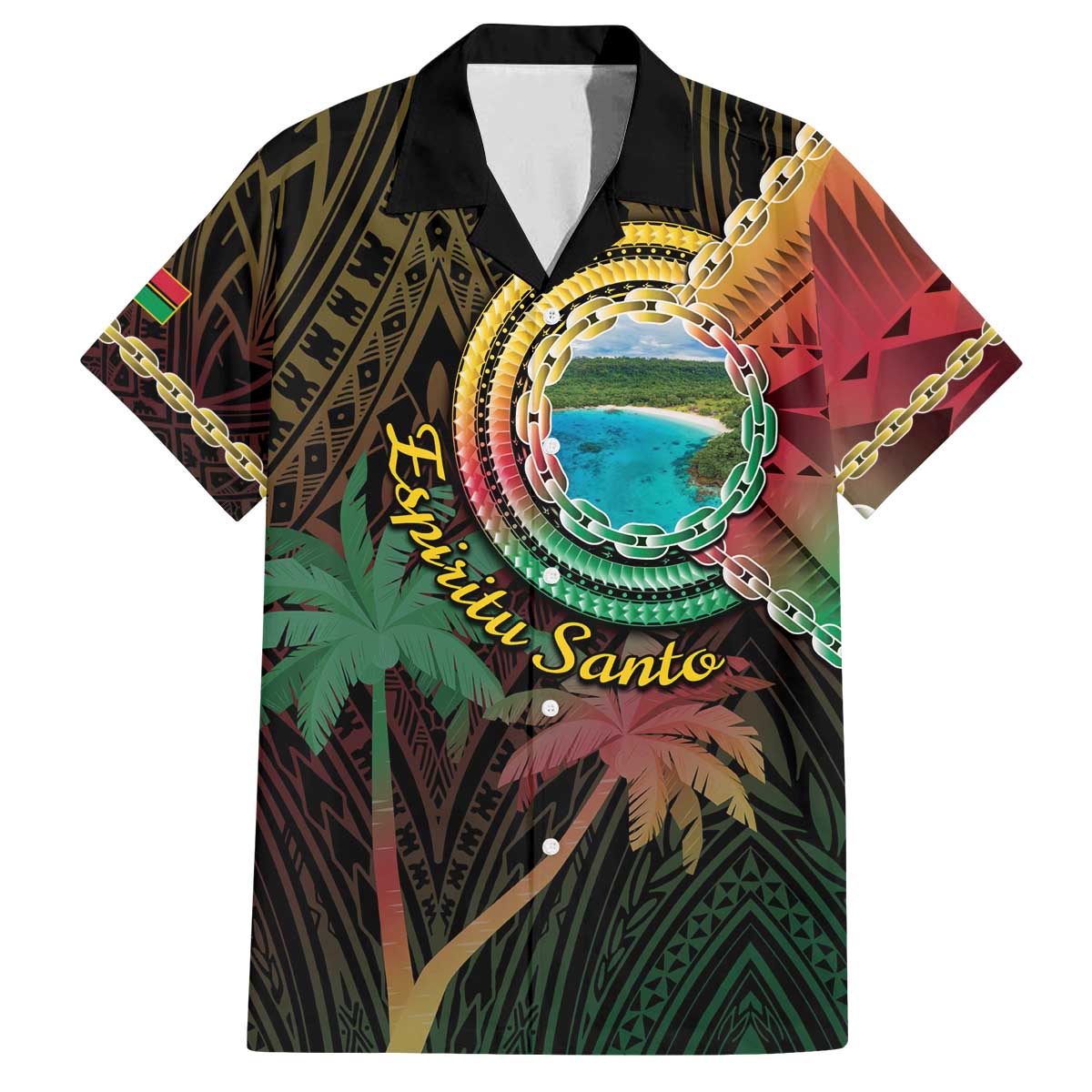Vanuatu Espiritu Santo Island Family Matching Off The Shoulder Long Sleeve Dress and Hawaiian Shirt Beach Landscape