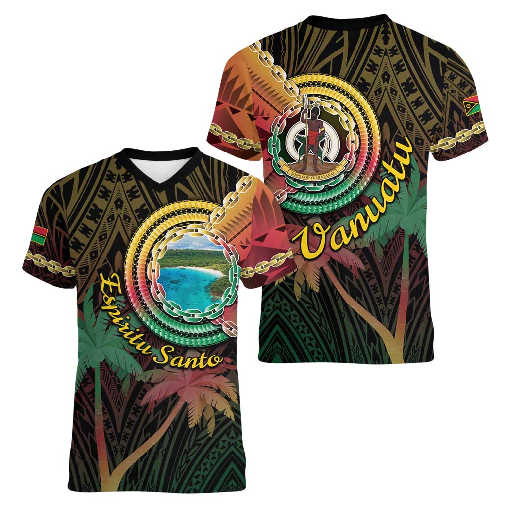 Vanuatu Espiritu Santo Island Women V-Neck T-Shirt Beach Landscape