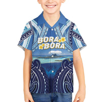 Personalised French Polynesia Bora Bora Family Matching Off The Shoulder Long Sleeve Dress and Hawaiian Shirt Beach Landscape Polynesian Style