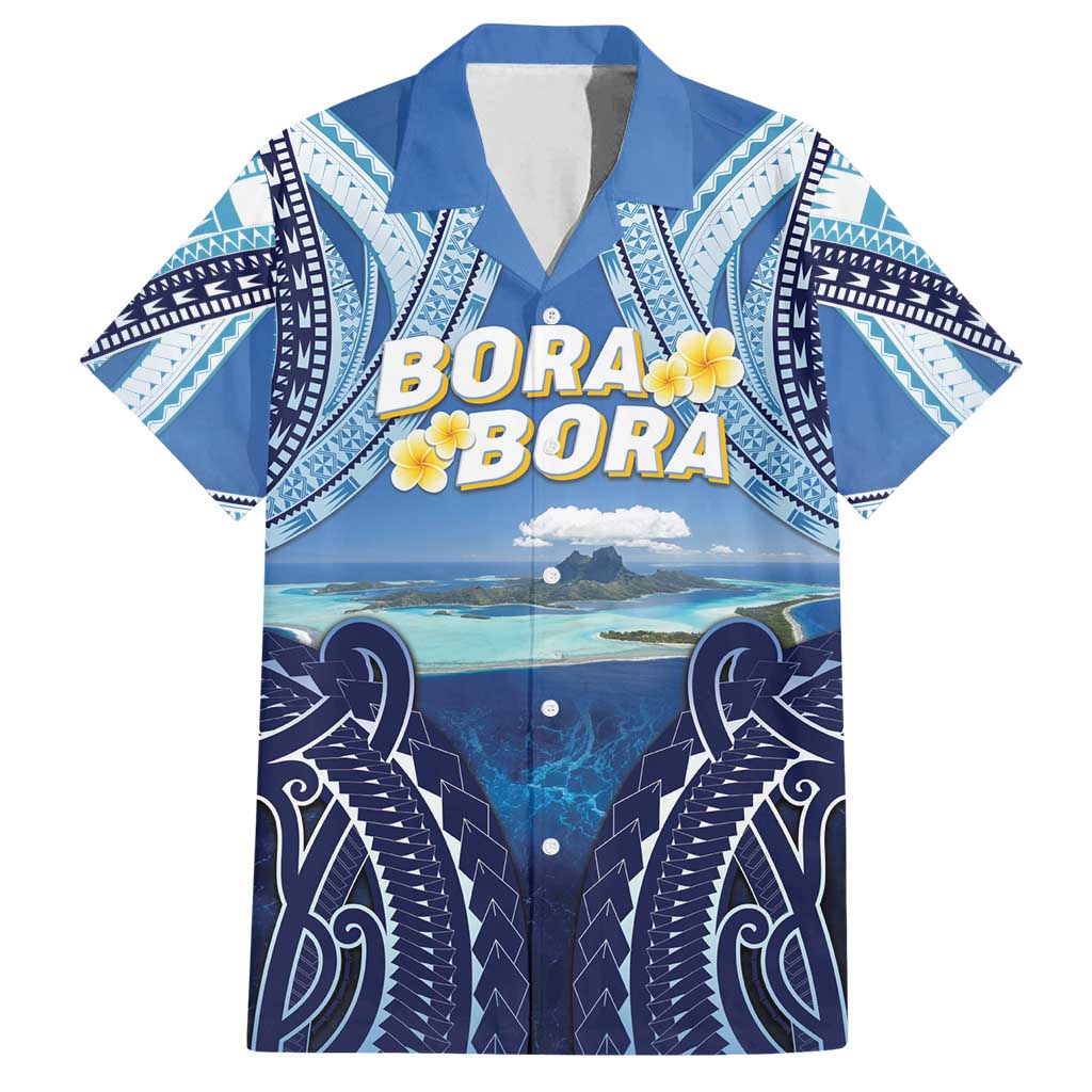 Personalised French Polynesia Bora Bora Family Matching Tank Maxi Dress and Hawaiian Shirt Beach Landscape Polynesian Style LT05 Dad's Shirt - Short Sleeve Blue - Polynesian Pride