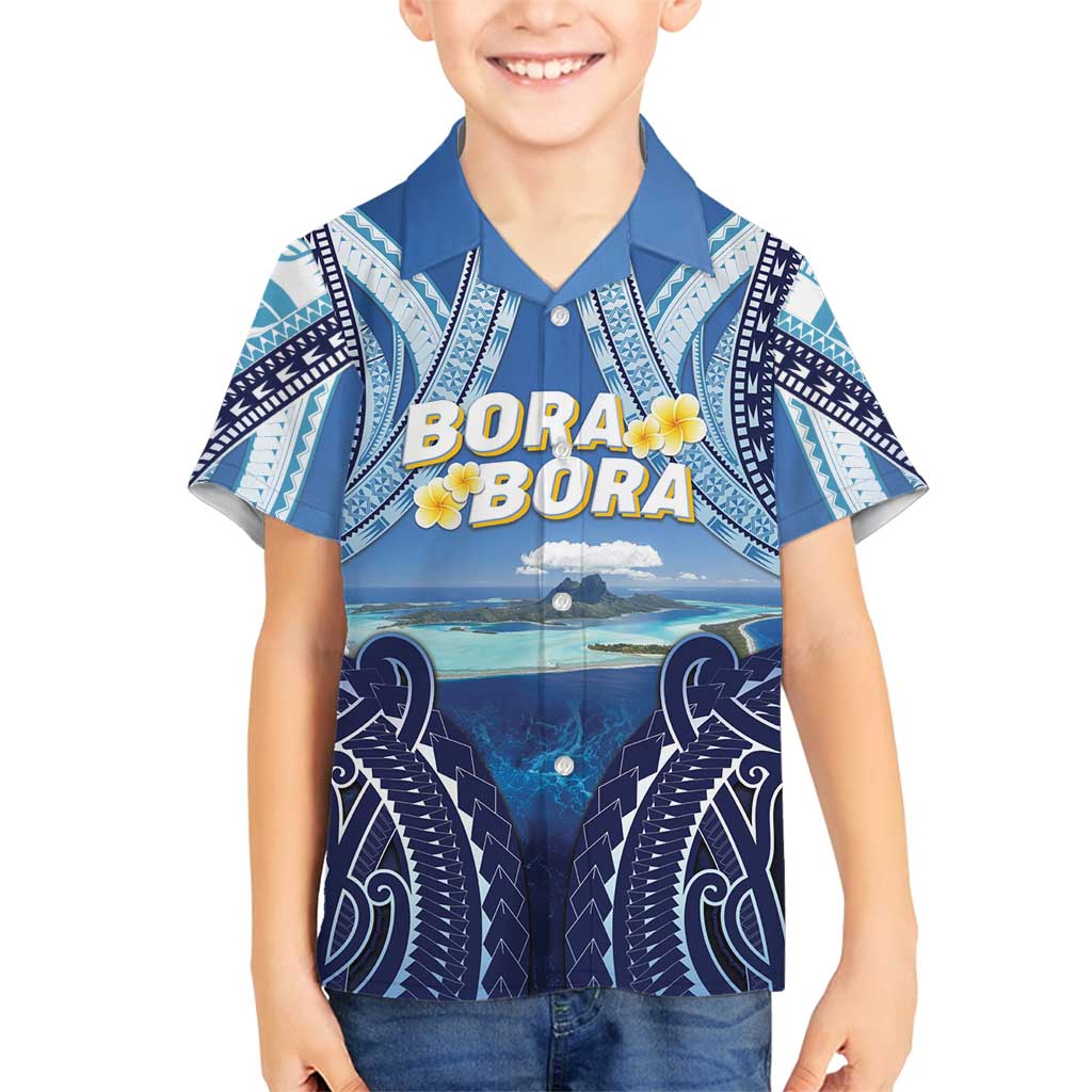 Personalised French Polynesia Bora Bora Family Matching Tank Maxi Dress and Hawaiian Shirt Beach Landscape Polynesian Style LT05 Son's Shirt Blue - Polynesian Pride