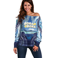 Personalised French Polynesia Bora Bora Off Shoulder Sweater Beach Landscape Polynesian Style
