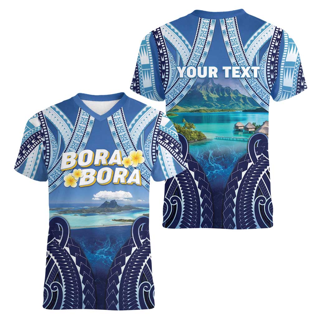 Personalised French Polynesia Bora Bora Women V-Neck T-Shirt Beach Landscape Polynesian Style