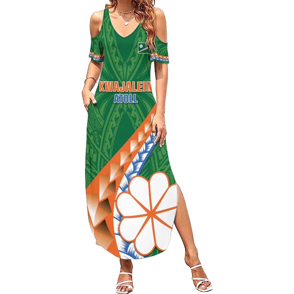 Personalised Marshall Islands Kwajalein Atoll Summer Maxi Dress Polynesian Tribal Tattoo LT05 Women Green - Polynesian Pride