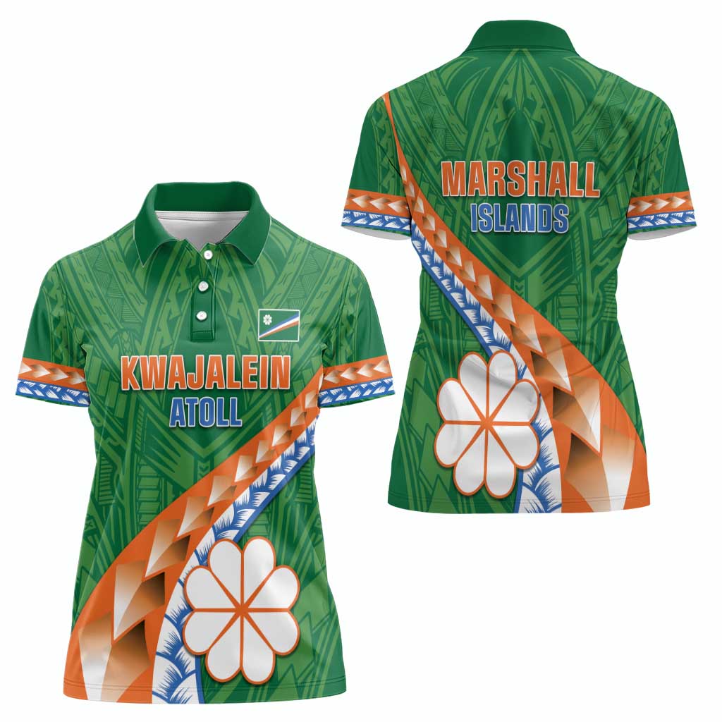 Personalised Marshall Islands Kwajalein Atoll Women Polo Shirt Polynesian Tribal Tattoo