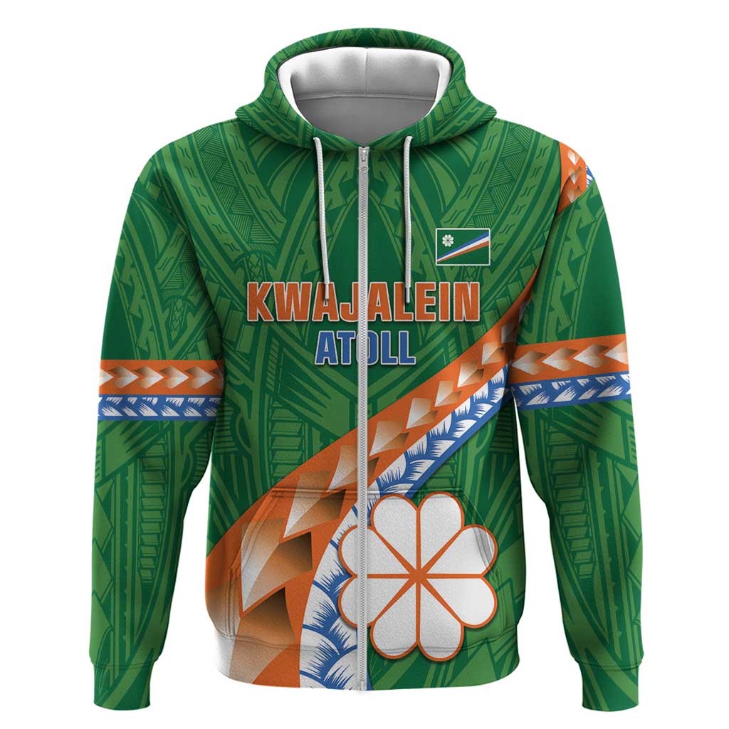 Personalised Marshall Islands Kwajalein Atoll Zip Hoodie Polynesian Tribal Tattoo LT05 Zip Hoodie Green - Polynesian Pride