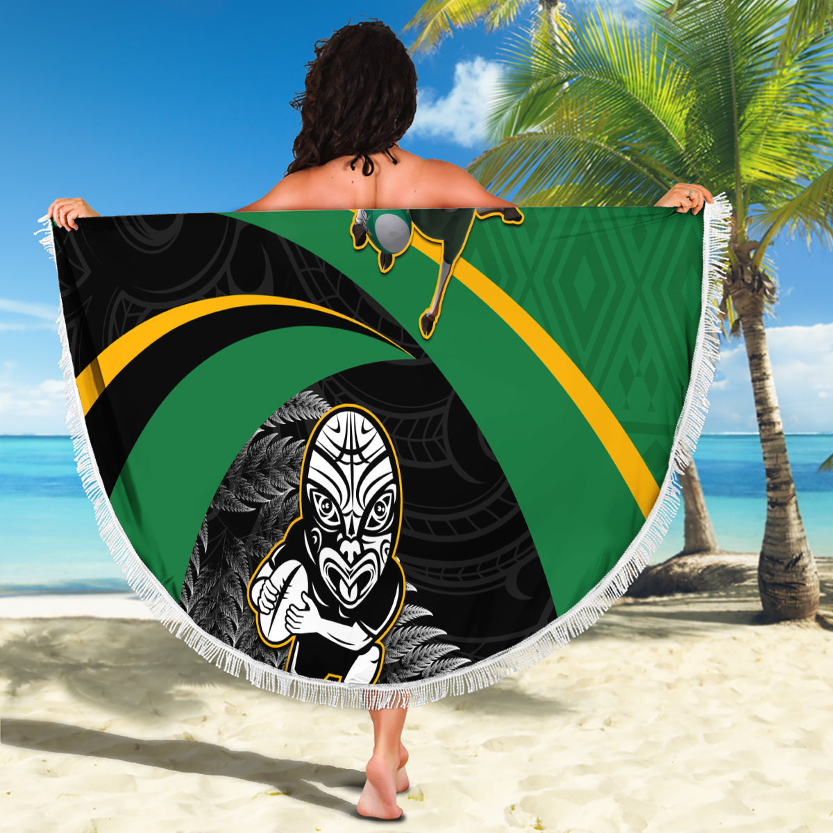 New Zealand And South Africa Rugby Beach Blanket 2023 Springboks Combine All Black Silver Fern LT05 - Polynesian Pride