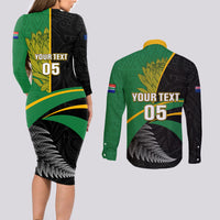Custom New Zealand And South Africa Rugby Couples Matching Long Sleeve Bodycon Dress and Long Sleeve Button Shirt 2023 Springboks Combine All Black Silver Fern LT05 - Polynesian Pride
