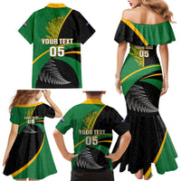 Custom New Zealand And South Africa Rugby Family Matching Mermaid Dress and Hawaiian Shirt 2023 Springboks Combine All Black Silver Fern LT05 - Polynesian Pride