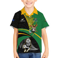 Custom New Zealand And South Africa Rugby Family Matching Puletasi Dress and Hawaiian Shirt 2023 Springboks Combine All Black Silver Fern LT05 Son's Shirt Green - Polynesian Pride