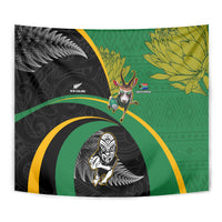 New Zealand And South Africa Rugby Tapestry 2023 Springboks Combine All Black Silver Fern LT05 - Polynesian Pride