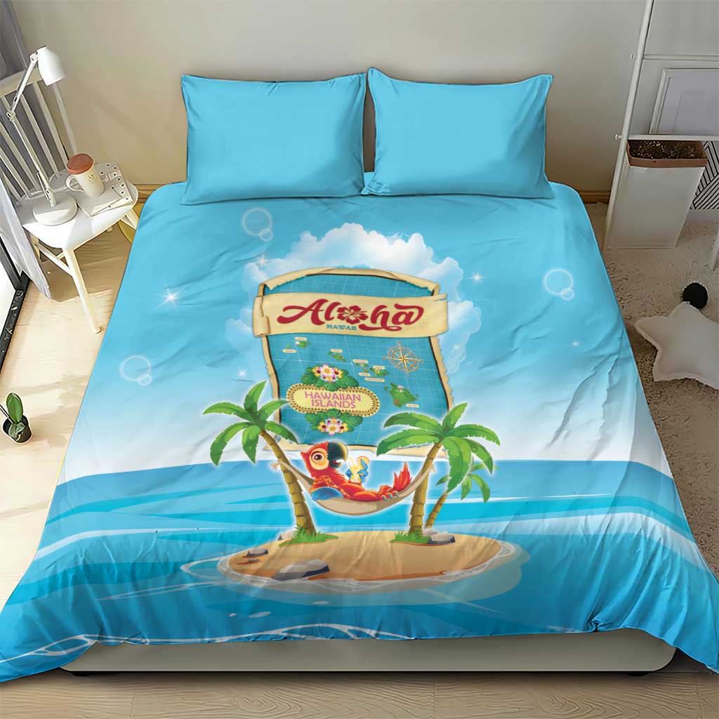 Aloha Hawaii Bedding Set Funny Macaw Parrot Tropical Vibe