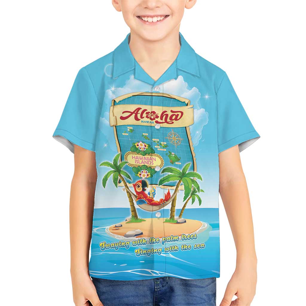 Aloha Hawaii Family Matching Tank Maxi Dress and Hawaiian Shirt Funny Macaw Parrot Tropical Vibe LT05 Son's Shirt Blue - Polynesian Pride