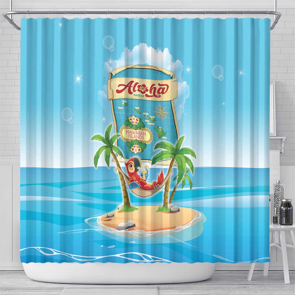 Aloha Hawaii Shower Curtain Funny Macaw Parrot Tropical Vibe