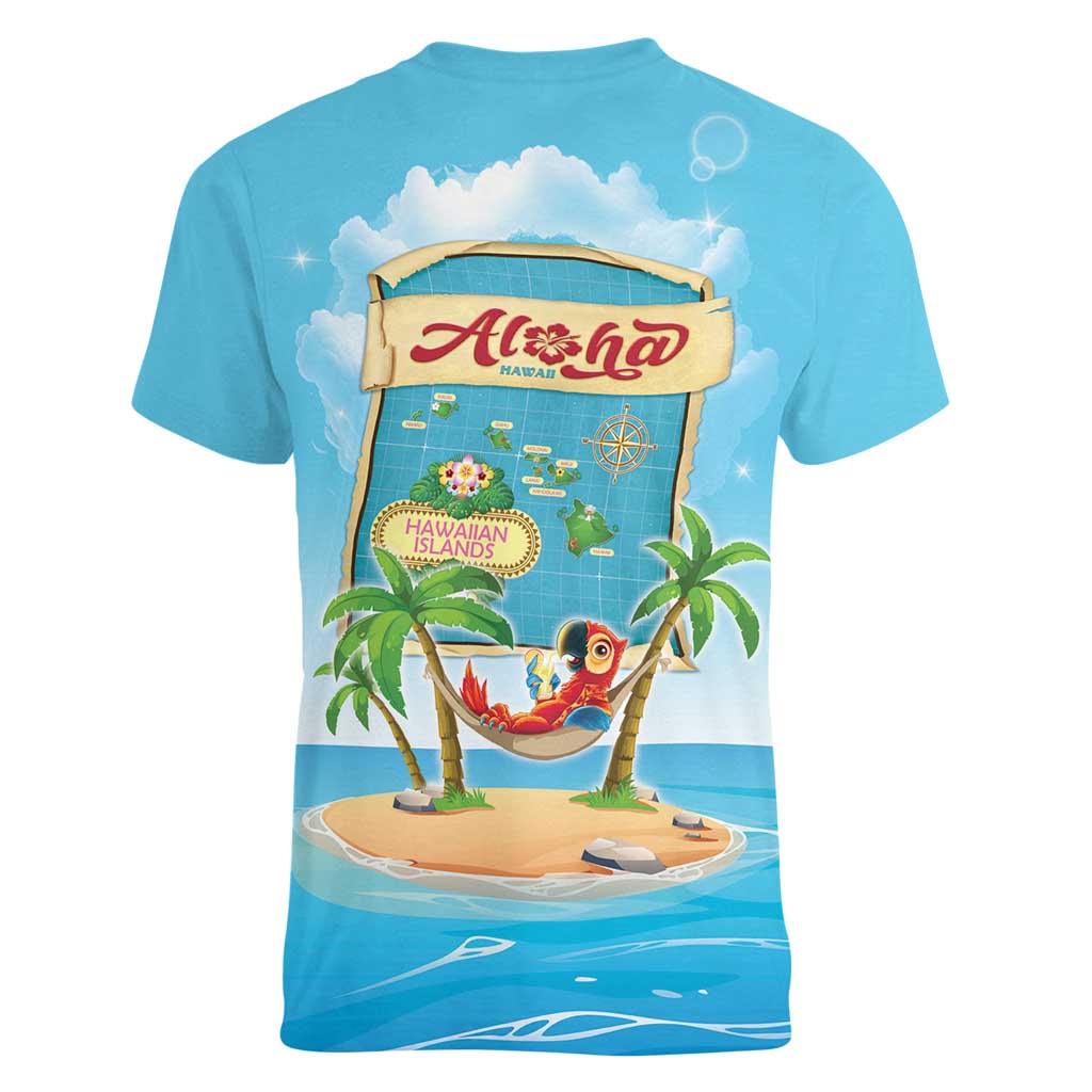 Aloha Hawaii Women V-Neck T-Shirt Funny Macaw Parrot Tropical Vibe