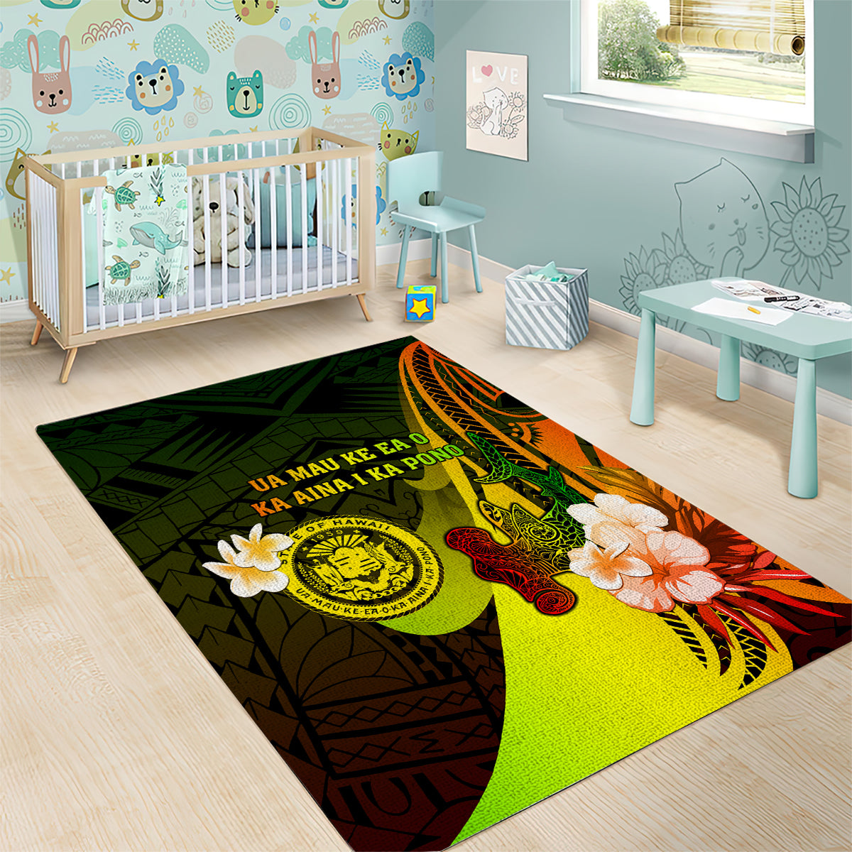 Hawaii State Motto Area Rug Hawaiian Tribal Reggae Hammerhead Shark LT05 - Polynesian Pride