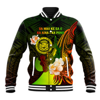Personalised Hawaii State Motto Baseball Jacket Hawaiian Tribal Reggae Hammerhead Shark LT05 Unisex Reggae - Polynesian Pride