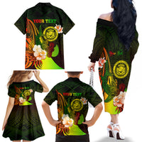 Personalised Hawaii State Motto Family Matching Off Shoulder Long Sleeve Dress and Hawaiian Shirt Hawaiian Tribal Reggae Hammerhead Shark LT05 - Polynesian Pride