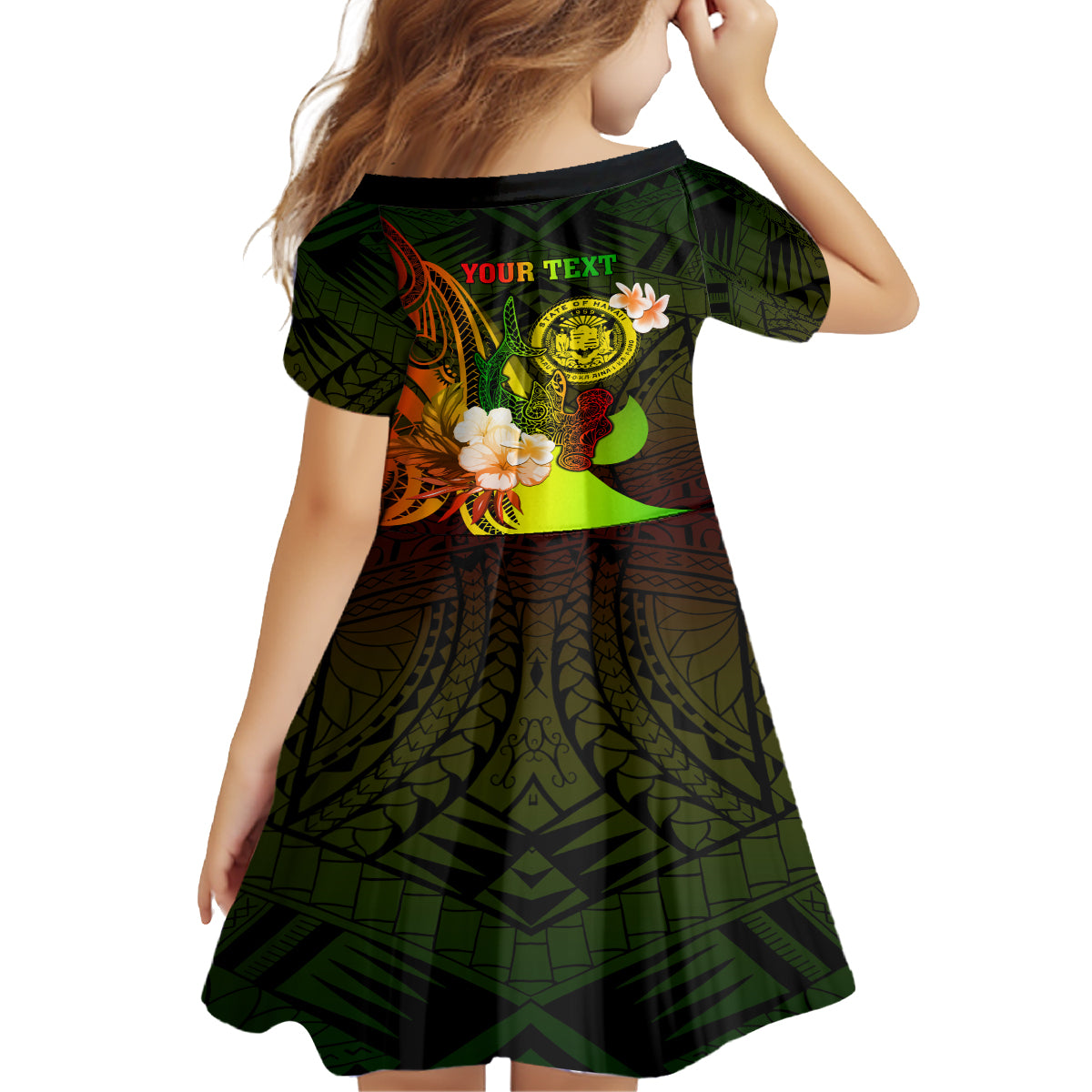 Personalised Hawaii State Motto Family Matching Off Shoulder Short Dress and Hawaiian Shirt Hawaiian Tribal Reggae Hammerhead Shark LT05 - Polynesian Pride