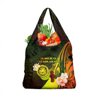 Hawaii State Motto Grocery Bag Hawaiian Tribal Reggae Hammerhead Shark
