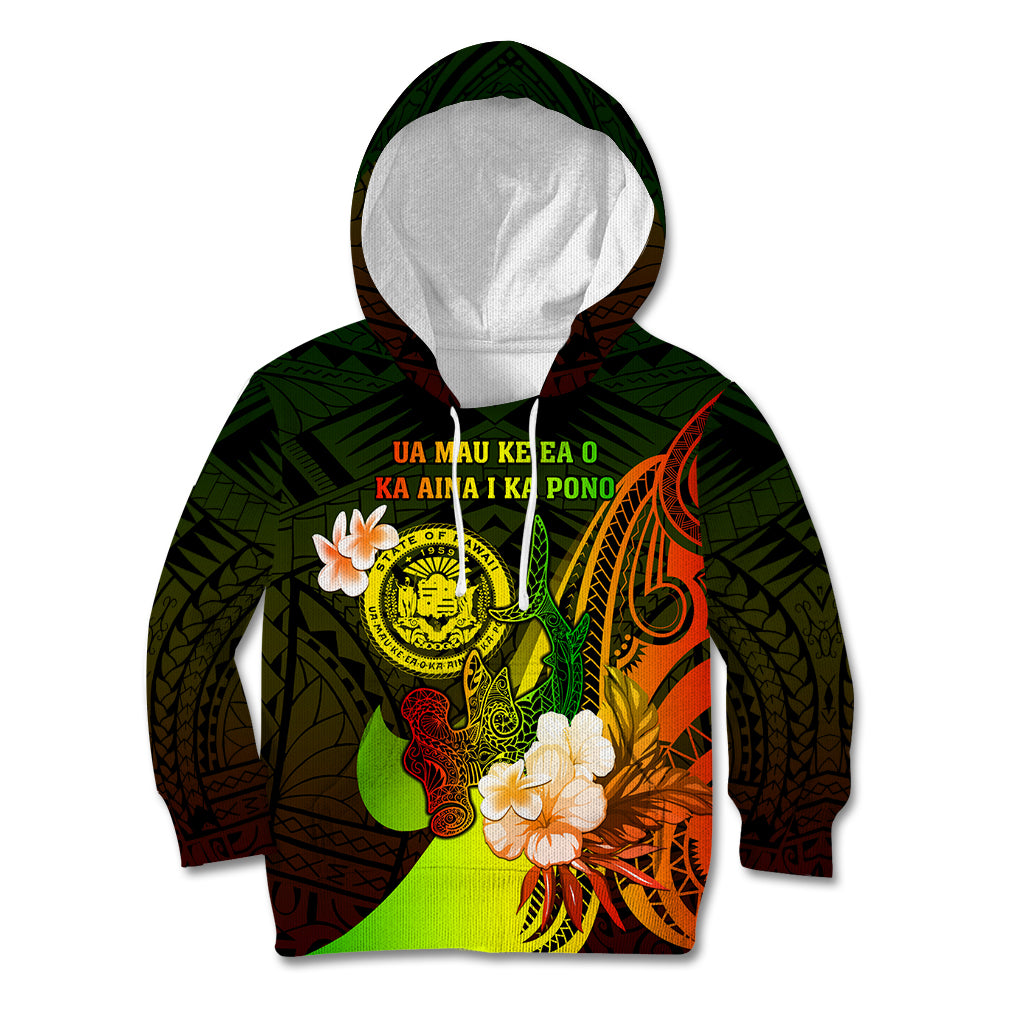 Personalised Hawaii State Motto Kid Hoodie Hawaiian Tribal Reggae Hammerhead Shark LT05 Reggae - Polynesian Pride