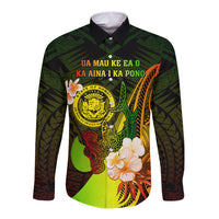 Personalised Hawaii State Motto Long Sleeve Button Shirt Hawaiian Tribal Reggae Hammerhead Shark LT05 Unisex Reggae - Polynesian Pride
