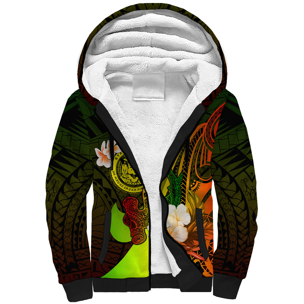 Personalised Hawaii State Motto Sherpa Hoodie Hawaiian Tribal Reggae Hammerhead Shark LT05 Unisex Reggae - Polynesian Pride