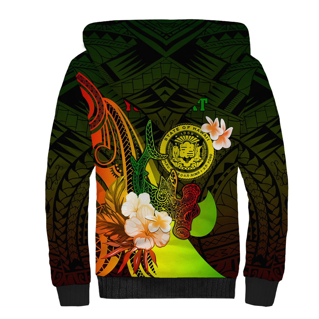 Personalised Hawaii State Motto Sherpa Hoodie Hawaiian Tribal Reggae Hammerhead Shark LT05 - Polynesian Pride