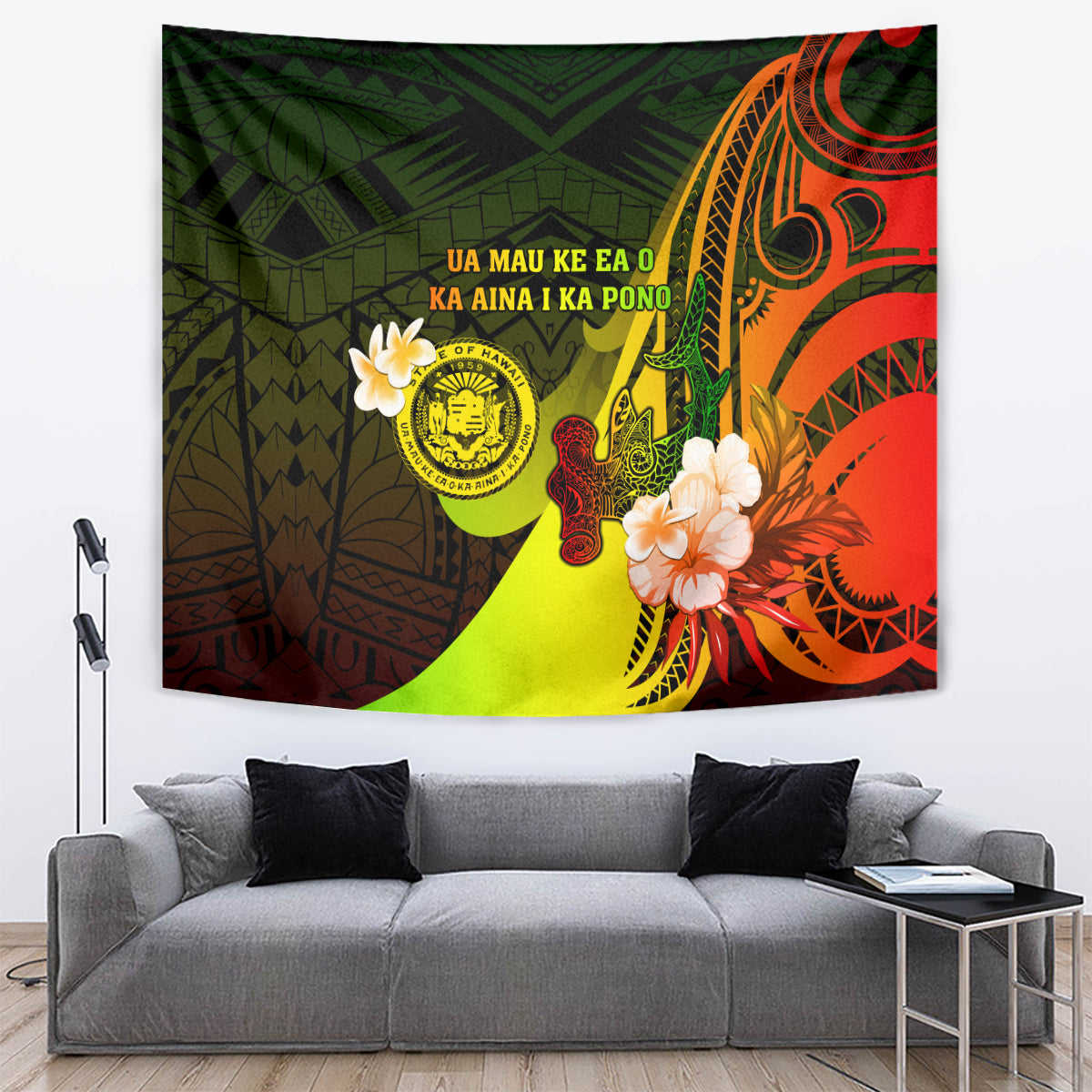 Hawaii State Motto Tapestry Hawaiian Tribal Reggae Hammerhead Shark LT05 - Polynesian Pride