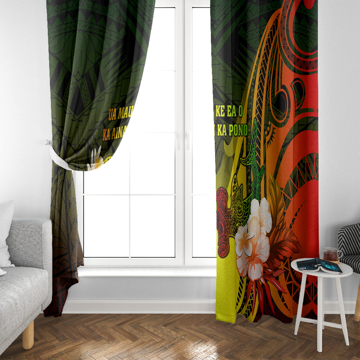 Hawaii State Motto Window Curtain Hawaiian Tribal Reggae Hammerhead Shark LT05 - Polynesian Pride