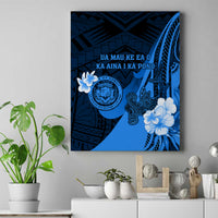 Hawaii State Motto Canvas Wall Art Hawaiian Tribal Blue Hammerhead Shark LT05 Blue - Polynesian Pride
