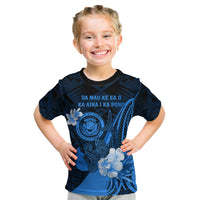 Personalised Hawaii State Motto Kid T Shirt Hawaiian Tribal Blue Hammerhead Shark LT05 Blue - Polynesian Pride