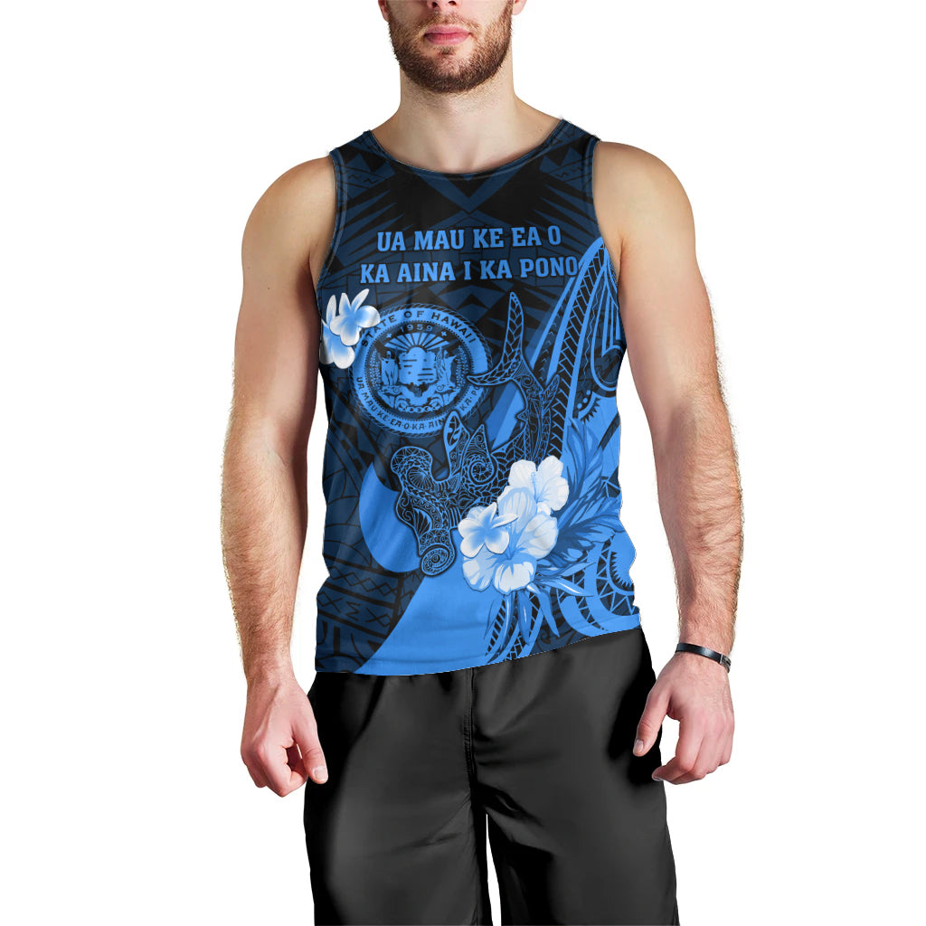 Personalised Hawaii State Motto Men Tank Top Hawaiian Tribal Blue Hammerhead Shark LT05 - Polynesian Pride