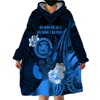 Personalised Hawaii State Motto Wearable Blanket Hoodie Hawaiian Tribal Blue Hammerhead Shark LT05 - Polynesian Pride