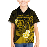 Personalised Hawaii State Motto Family Matching Mermaid Dress and Hawaiian Shirt Hawaiian Tribal Gold Hammerhead Shark LT05 Son's Shirt Gold - Polynesian Pride