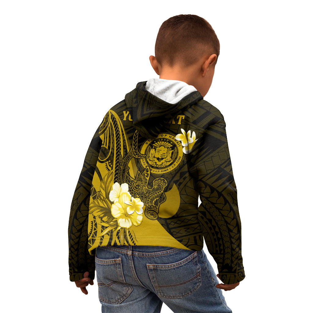 Personalised Hawaii State Motto Kid Hoodie Hawaiian Tribal Gold Hammerhead Shark LT05 - Polynesian Pride