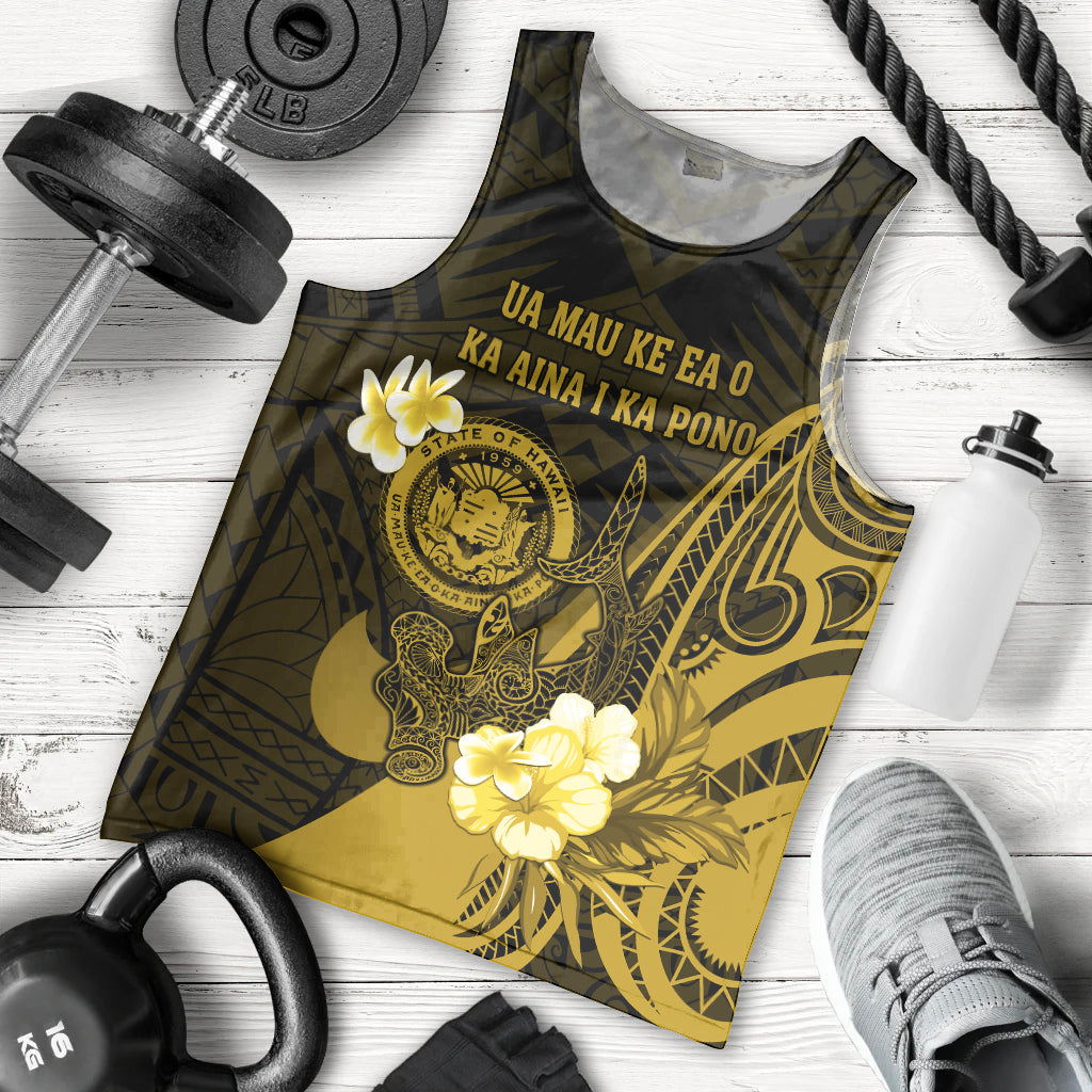 Personalised Hawaii State Motto Men Tank Top Hawaiian Tribal Gold Hammerhead Shark LT05 - Polynesian Pride