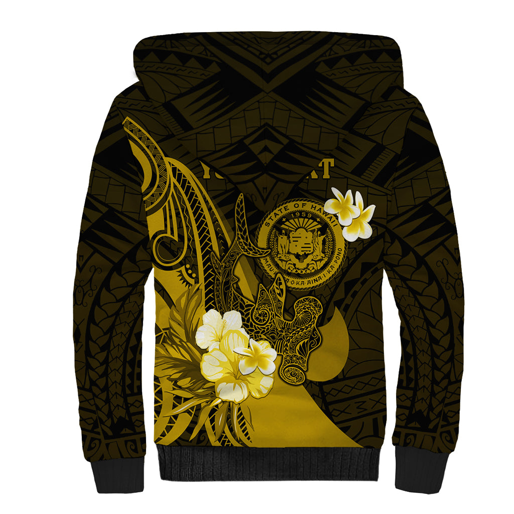 Personalised Hawaii State Motto Sherpa Hoodie Hawaiian Tribal Gold Hammerhead Shark LT05 - Polynesian Pride