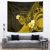 Hawaii State Motto Tapestry Hawaiian Tribal Gold Hammerhead Shark LT05 - Polynesian Pride