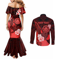 Personalised Hawaii State Motto Couples Matching Mermaid Dress and Long Sleeve Button Shirt Hawaiian Tribal Red Hammerhead Shark LT05 - Polynesian Pride