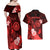 Personalised Hawaii State Motto Couples Matching Off Shoulder Maxi Dress and Hawaiian Shirt Hawaiian Tribal Red Hammerhead Shark LT05 - Polynesian Pride