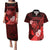 Personalised Hawaii State Motto Couples Matching Puletasi and Hawaiian Shirt Hawaiian Tribal Red Hammerhead Shark LT05 Red - Polynesian Pride