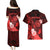 Personalised Hawaii State Motto Couples Matching Puletasi and Hawaiian Shirt Hawaiian Tribal Red Hammerhead Shark LT05 - Polynesian Pride