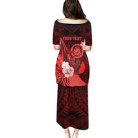 Personalised Hawaii State Motto Family Matching Puletasi and Hawaiian Shirt Hawaiian Tribal Red Hammerhead Shark LT05 - Polynesian Pride