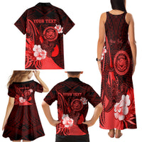 Personalised Hawaii State Motto Family Matching Tank Maxi Dress and Hawaiian Shirt Hawaiian Tribal Red Hammerhead Shark LT05 - Polynesian Pride