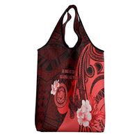 Hawaii State Motto Grocery Bag Hawaiian Tribal Red Hammerhead Shark